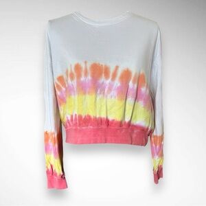 BLOOM + POP Women's‎ Cropped White And Tie Dye Sweatshirt Large | EUC